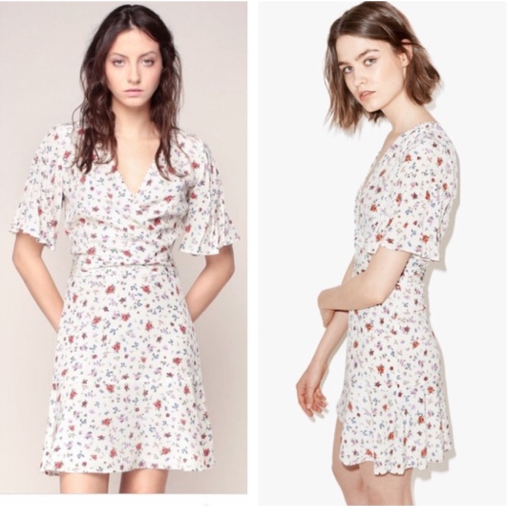 The Kooples White Silk Floral Print Midi Dress